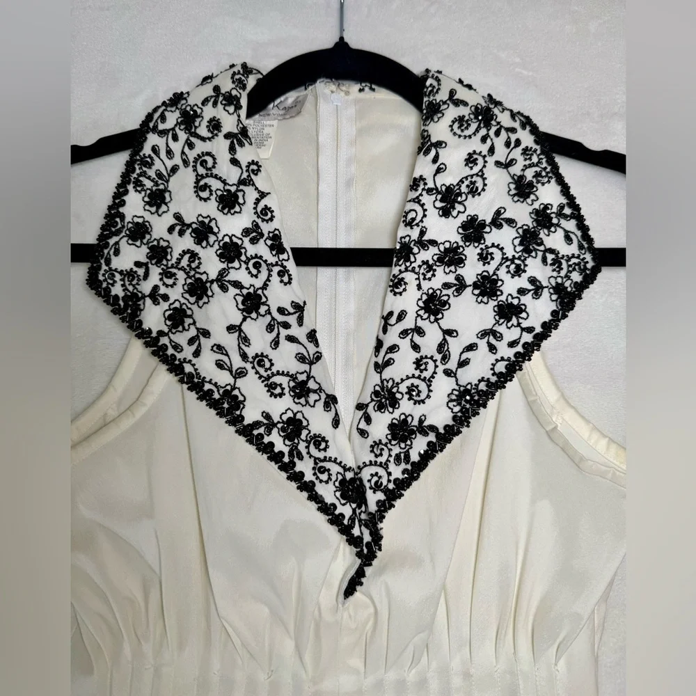 Vintage Laurence Kazar White And Black Beaded Top Size Small work wear 80’s 90’s